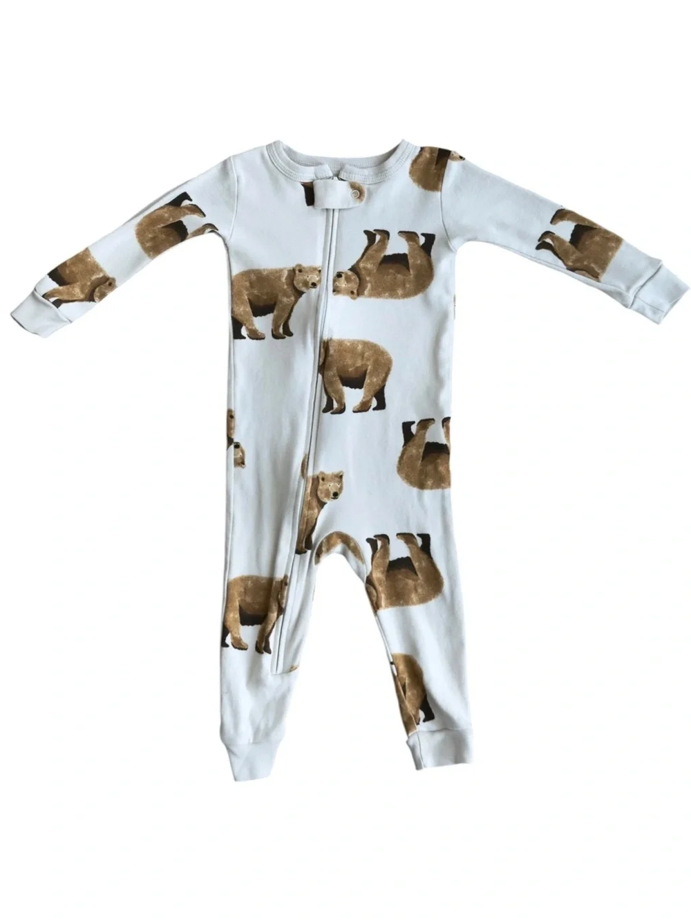 Carter’s Baby Long Sleeve Bear Print One Piece Zip Up Cotton Pajamas. 12 Months.